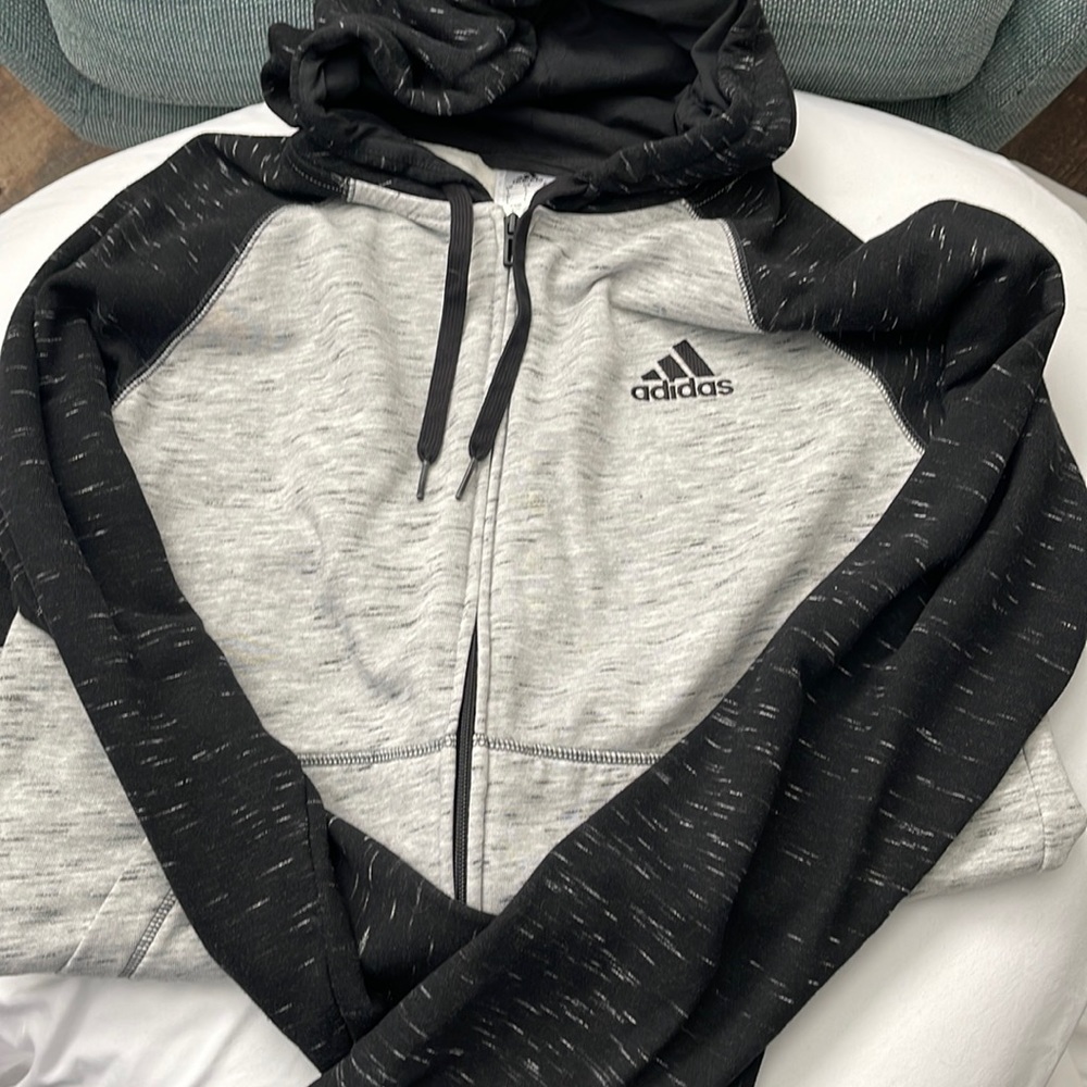 Men's Adidas Fleece Hoodie - Black & Grey Size Large